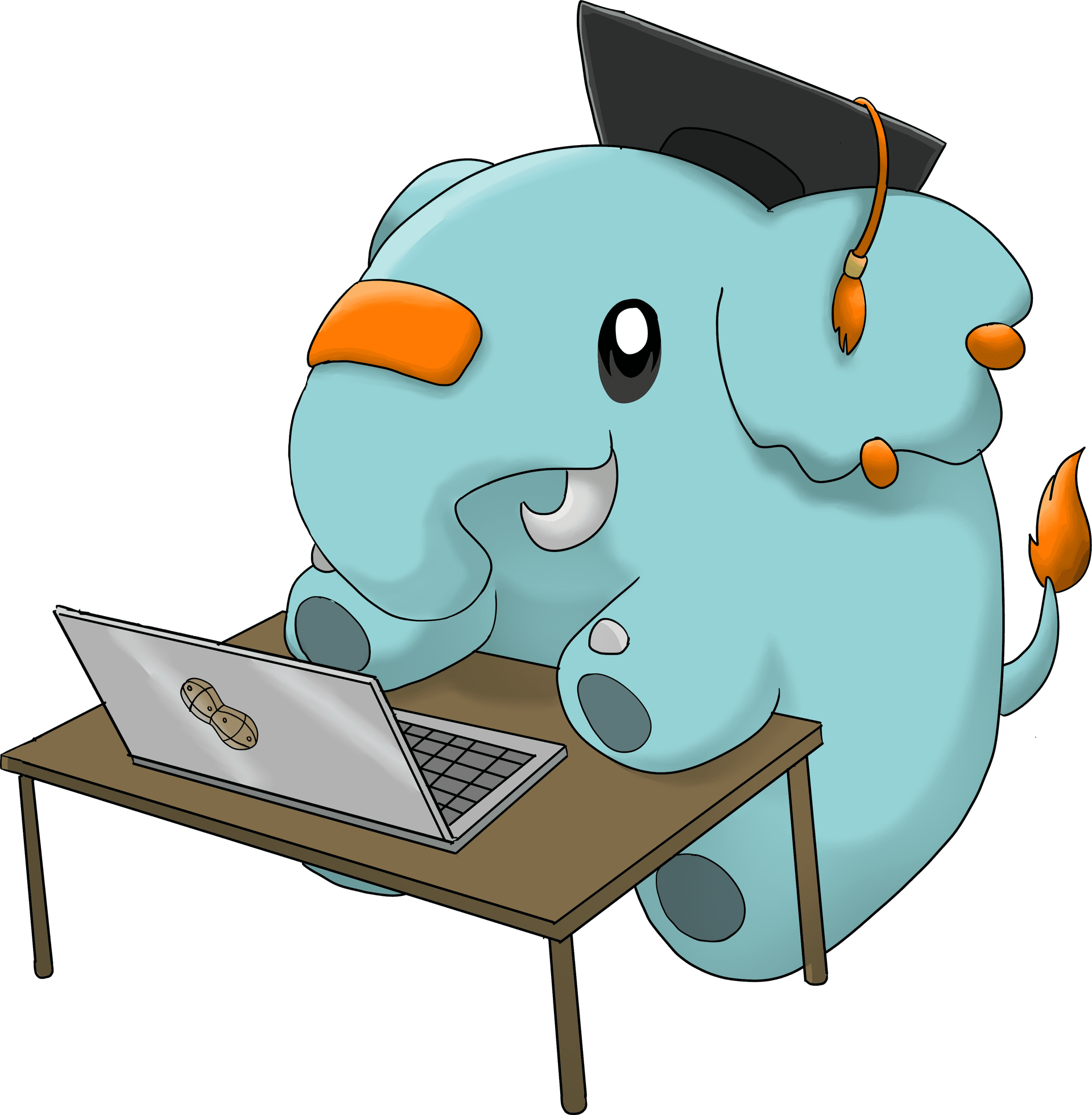 Tuffy working on a laptop